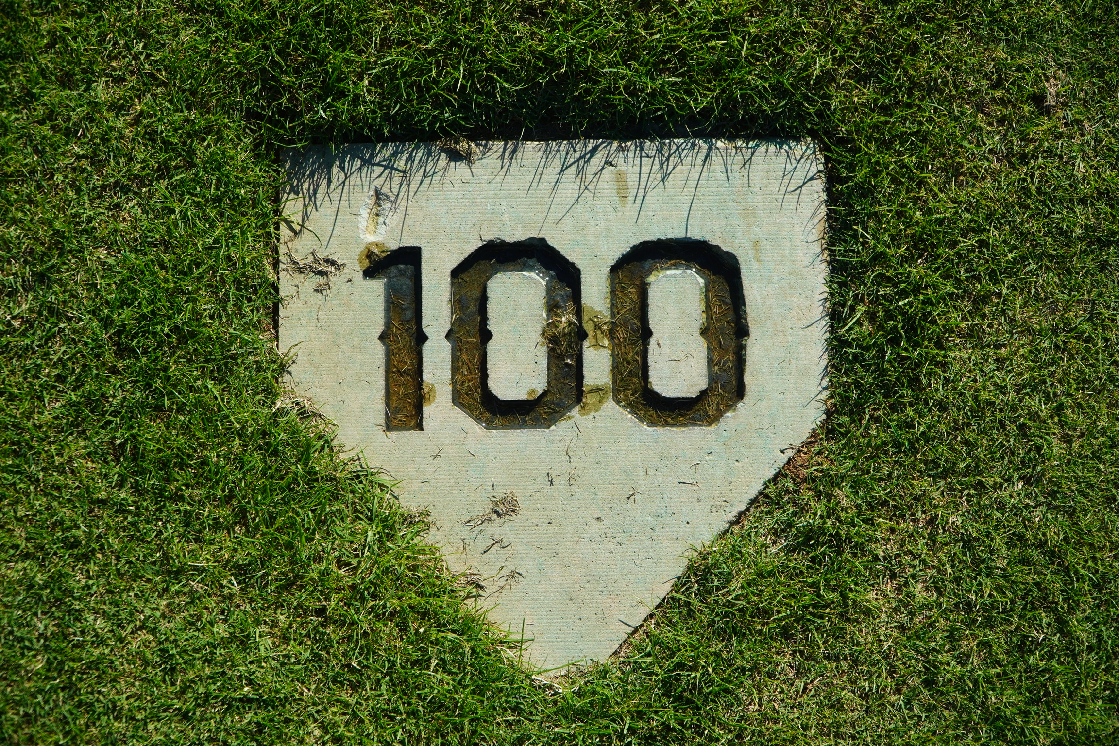 Home plate shaped 100 yard marker